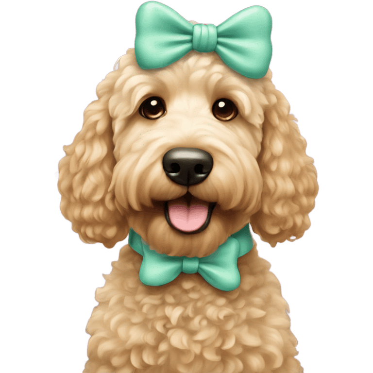 Mint golden doodle dog with a bow emoji