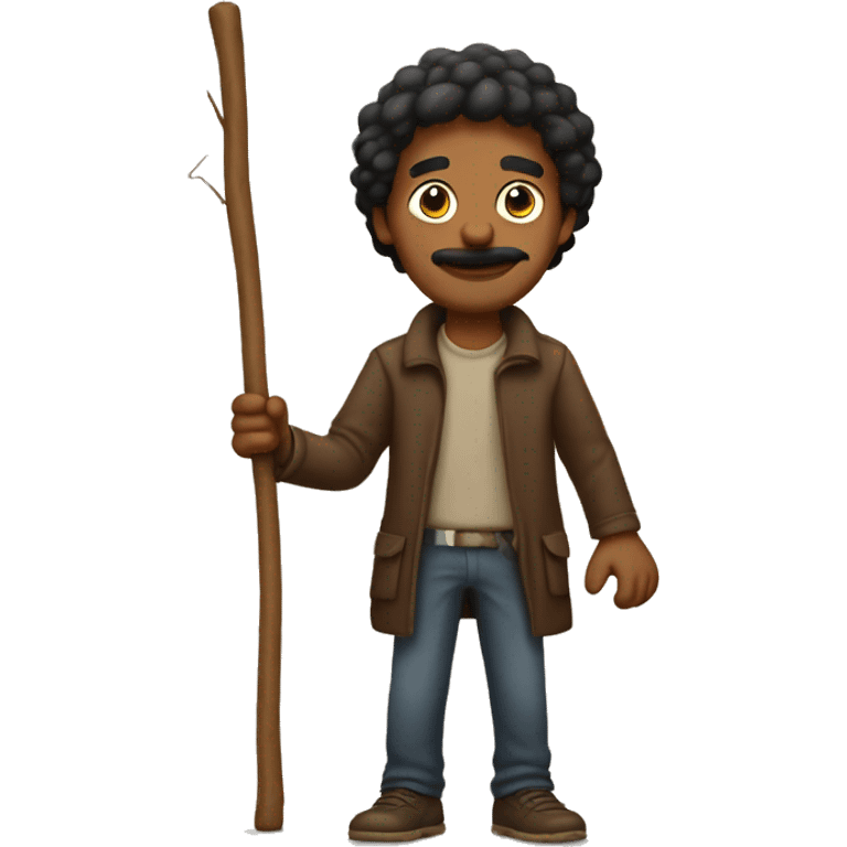 Brown man with a very long stick in his hand emoji