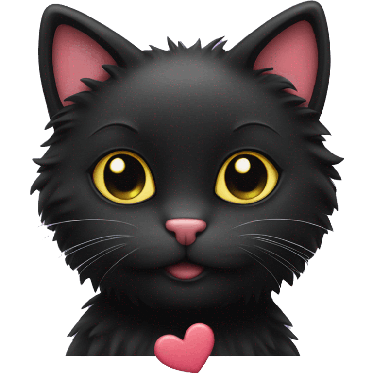 fluffy black cat with hearts emoji