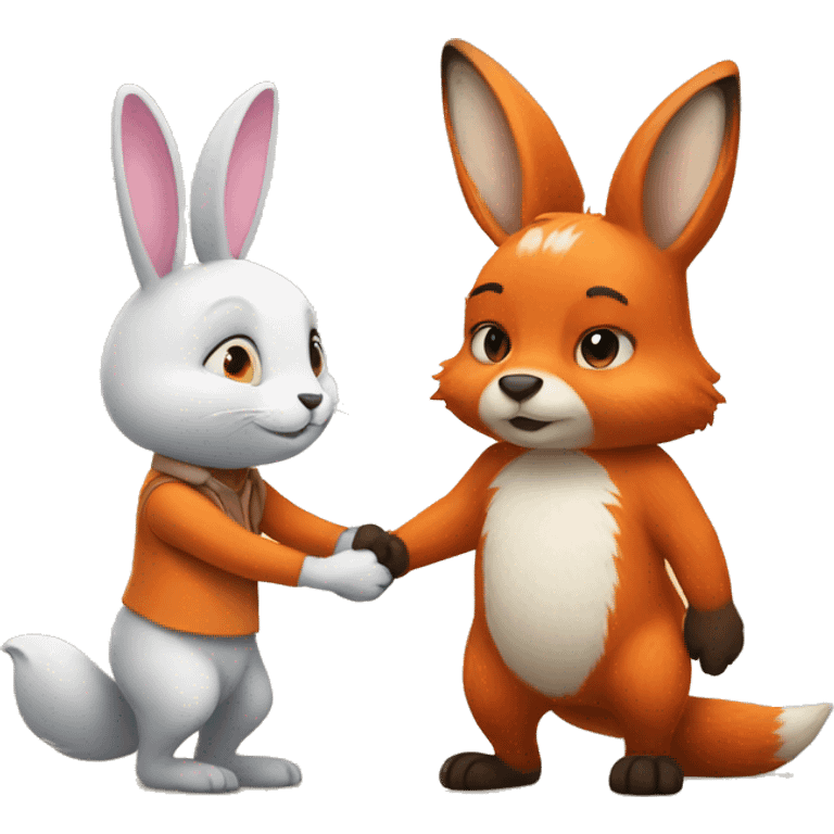 Bunny and fox holding hands emoji