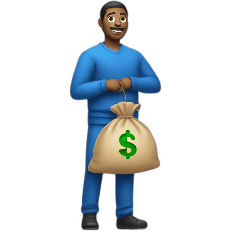 man with money bag in blue cloths emoji