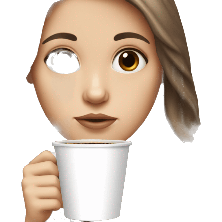 White girl with brown long hair big eyes and coffee   emoji