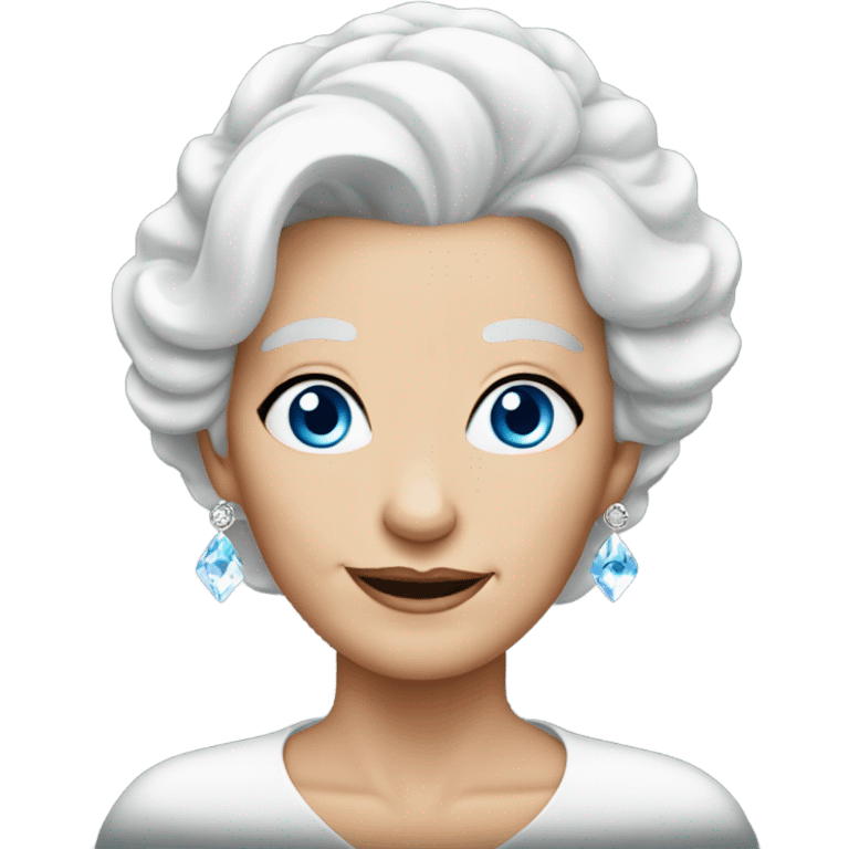 Blue eyed older lady with white hair and a big diamond ring  emoji