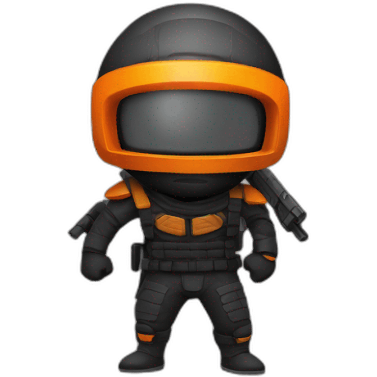 ninja with a halo above their head, two guns on their back, orange visor emoji