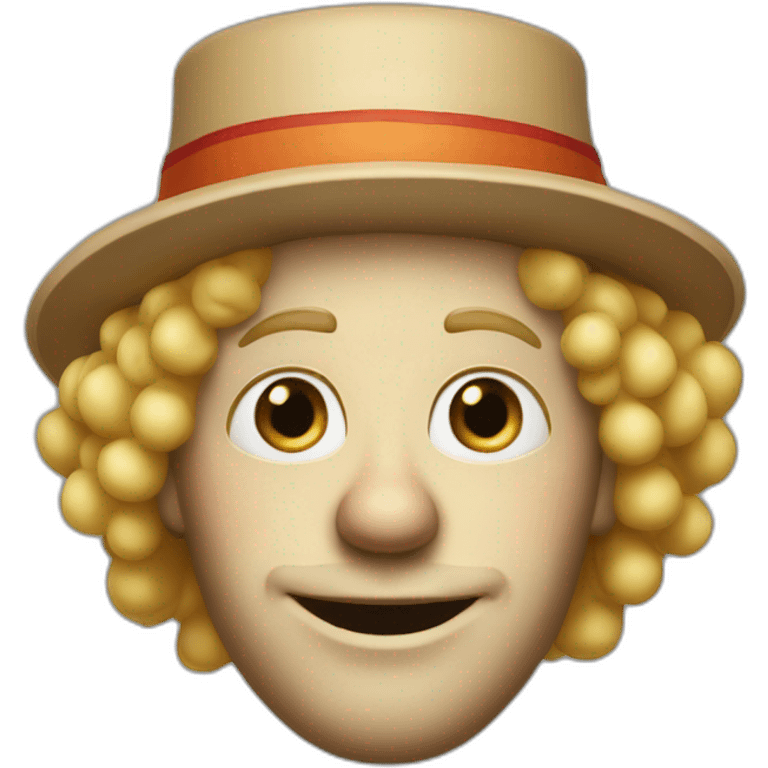 a clown wearing a big elongated hat and blond hair who’s name is hans emoji