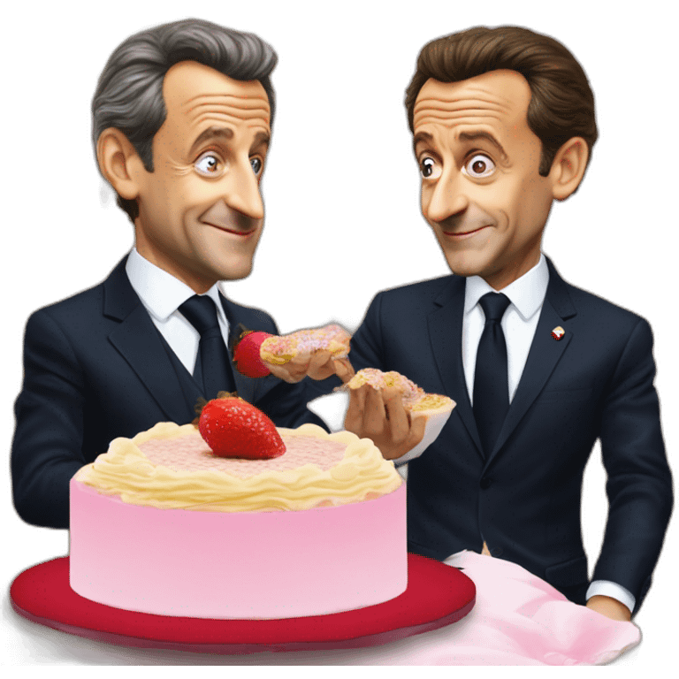 Nicolas Sarkozy qui mange un gâteau avec Macron emoji