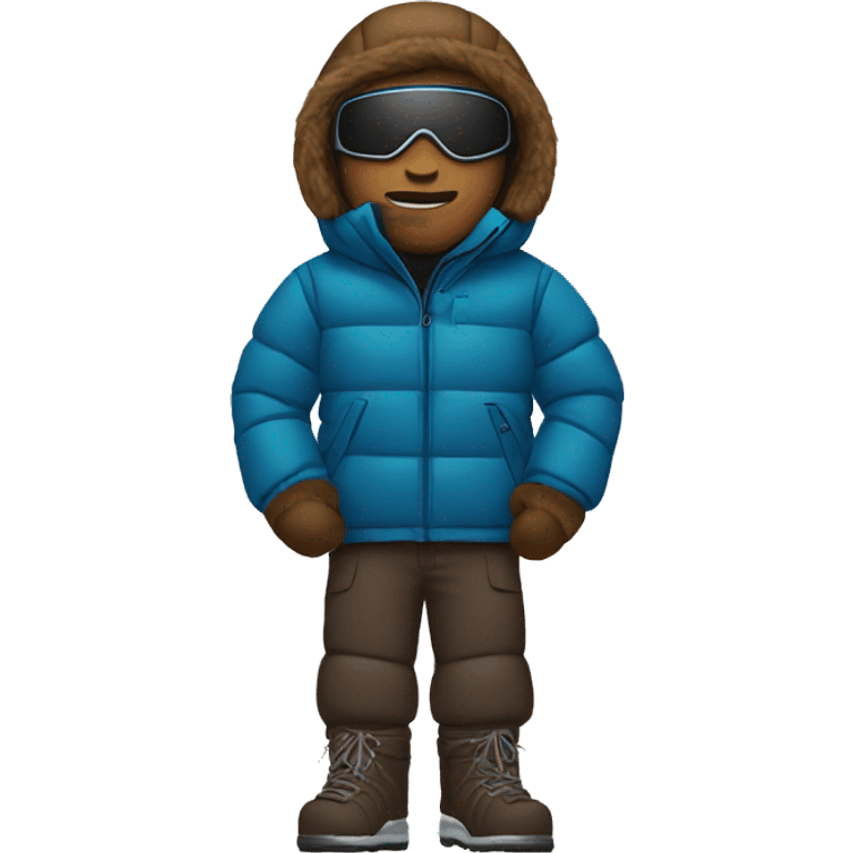 Brown male with an pufferjacket and an ski mask reaching his chin emoji