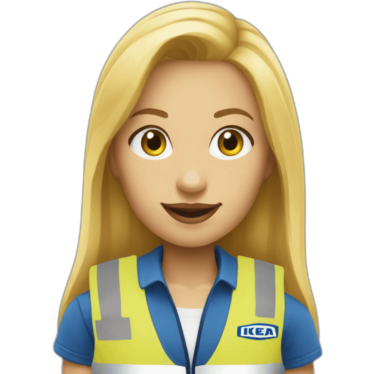 Ikea coworker blond woman blue stripes t-shirt and yellow security vest emoji