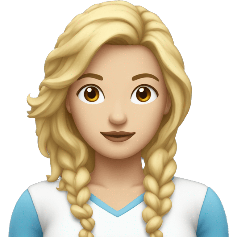 Mujer con el pelo rubio y ojos azules y ropa blanca emoji