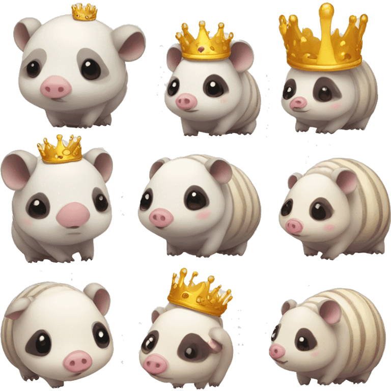 White chubby round armadillo pig panda centipede armadillo wearing a crown emoji