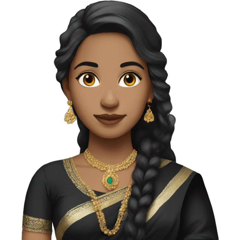 Light skin black long hair girl wearing black saree emoji