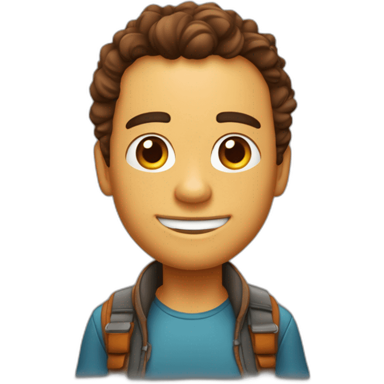 Personagem com pele realmente branca, usando um casaco laranja e luvas marrons, tendo um cabelo castanho bagunçado emoji