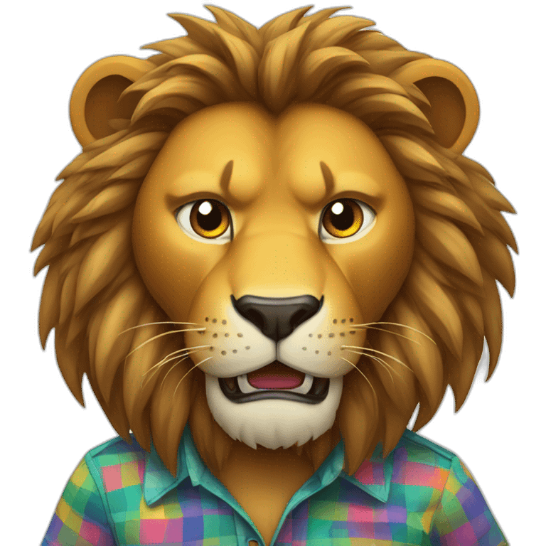 Angry Lion wearing a fitted colorful button up shirt emoji