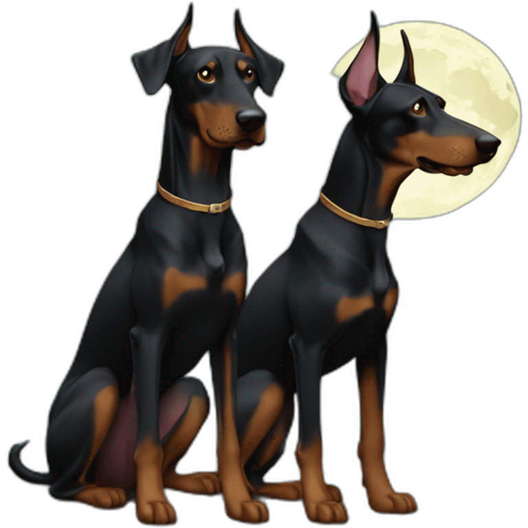 Two dobermans no cropped ears with moon emoji