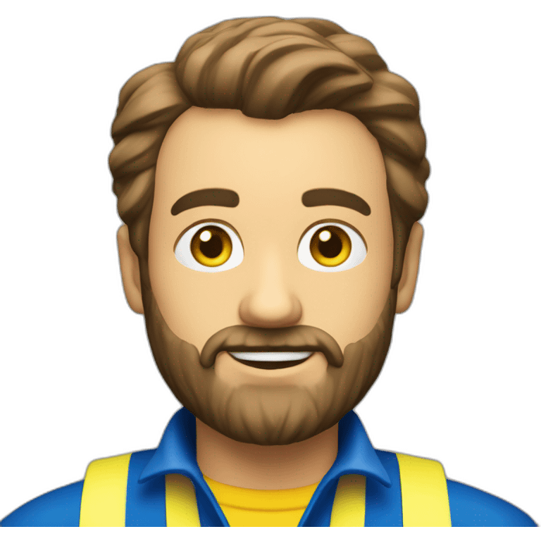 Ikea manager blue eyes beard blue stripes t-shirt and yellow security vest emoji