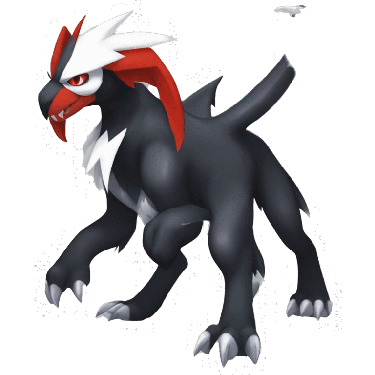 Black Cool Edgy Absol-Houndoom-Garchomp Fakémon Digimon with Red and white Edgy markings, full body, outlinEd emoji