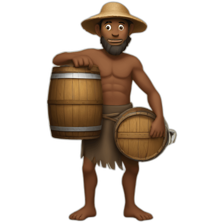 primitive man holds a barrel of oil in his hands emoji