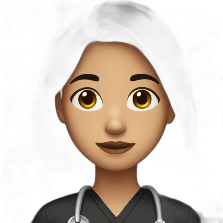 girl with middle part and dark brown hair in black scrubs emoji