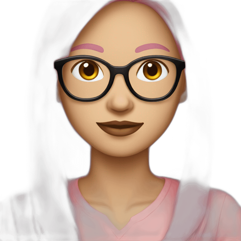 woman white skin with glasses in color pink nude, with long dark straight hair with laptop emoji