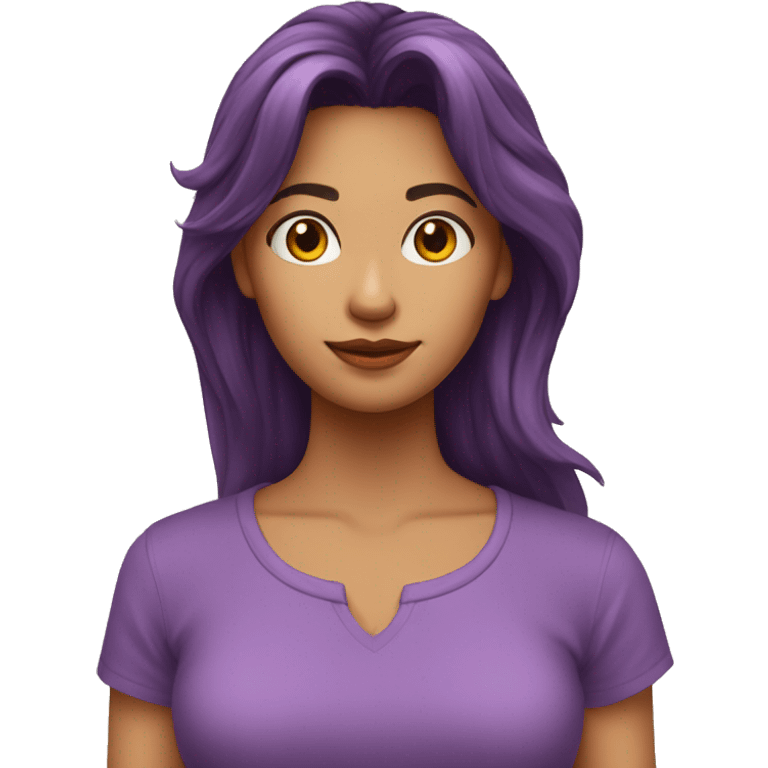 chica de pelo largo color castaño y blusa sin mangas color morado emoji