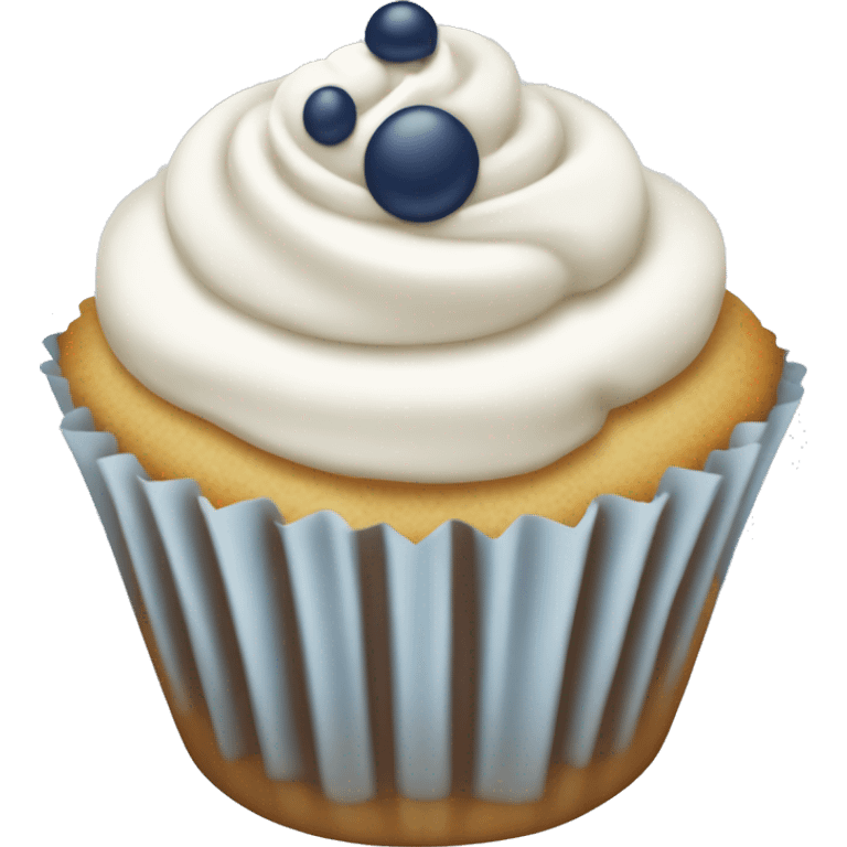 vanilla cupcake with white icing and navy blue sprinkles emoji