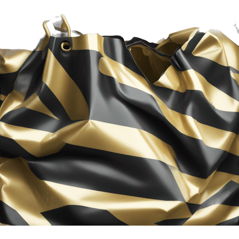 An image of a black plastic bag with diagonal gold stripes. The top part has a cutout handle for easy carrying emoji