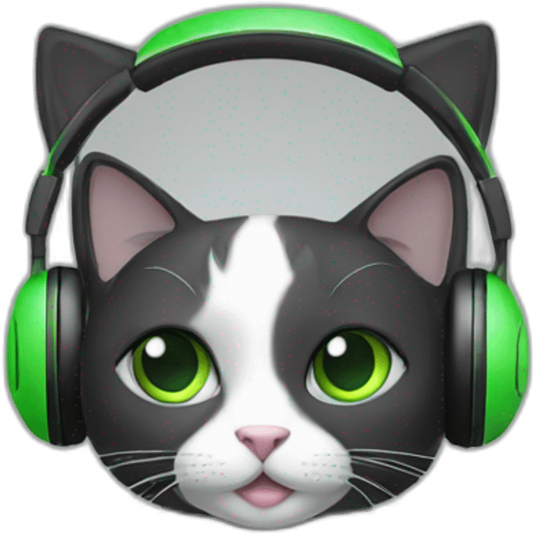 cat black and white with green eyes using a headset emoji