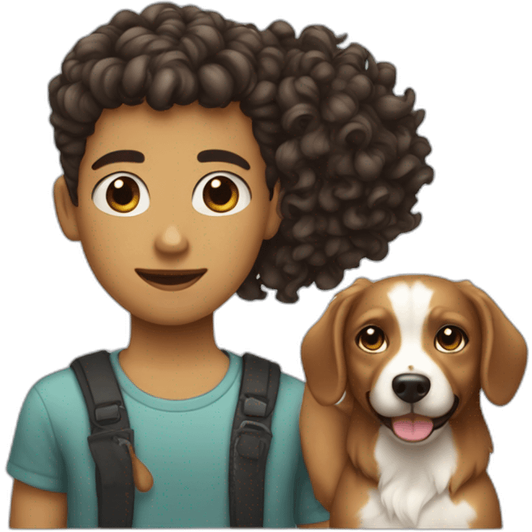 short hair boy with long hair girl with curly dog emoji