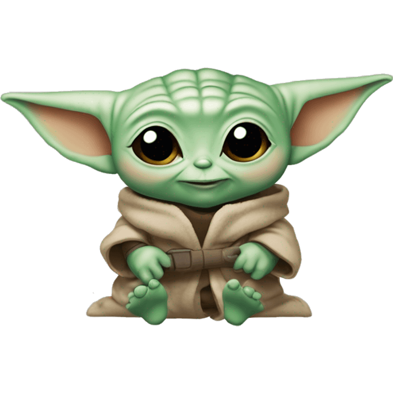 Baby Yoda Beybie Yoda with hearts around the head 💖 - shows love for his building tool or gadget, smiles happily. emoji