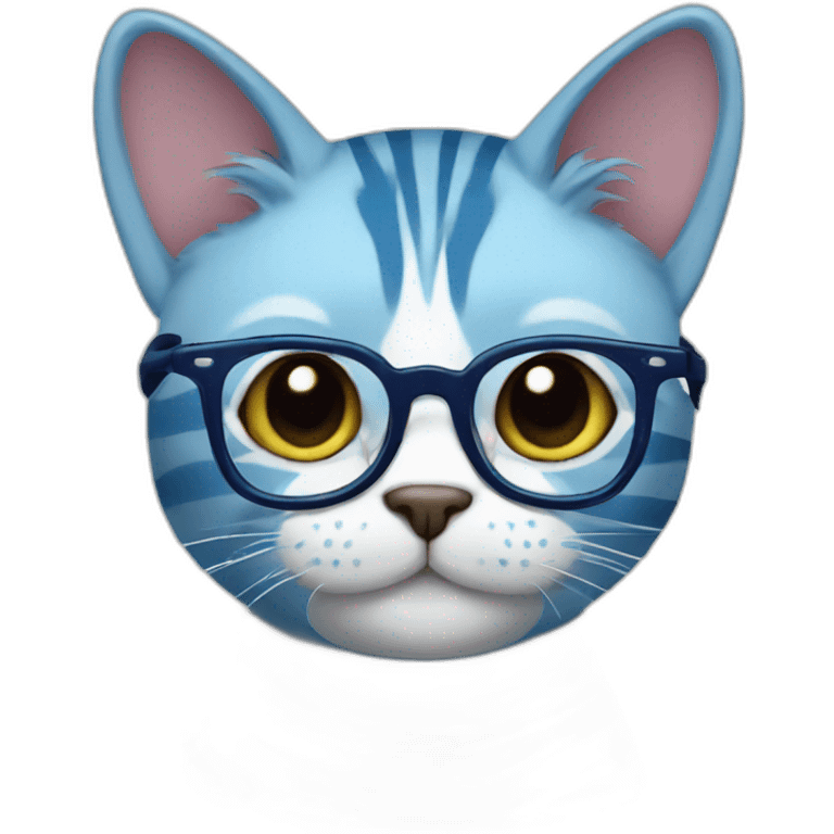 striped blue cat with glasses emoji