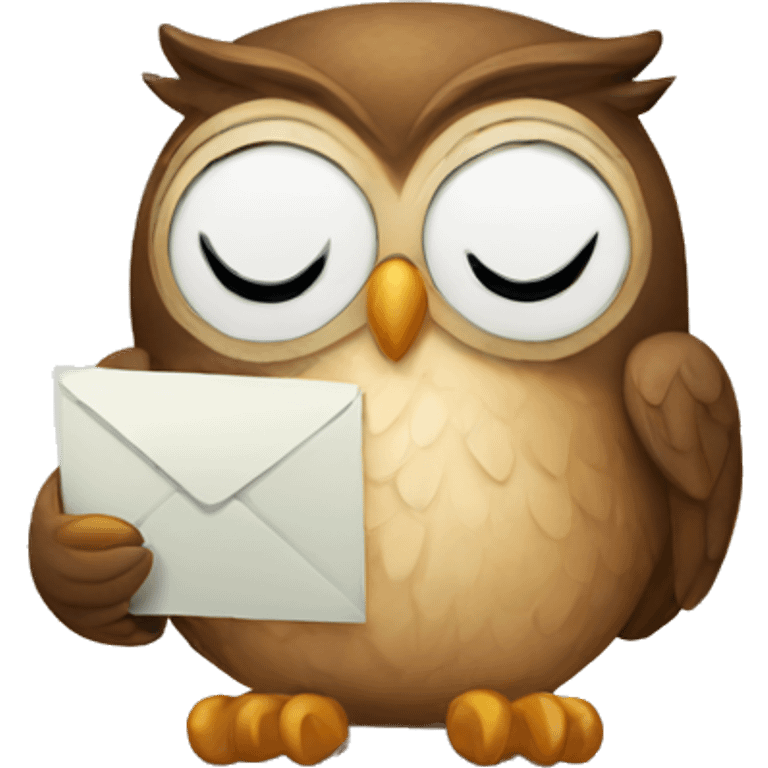 tired owl with a letter emoji