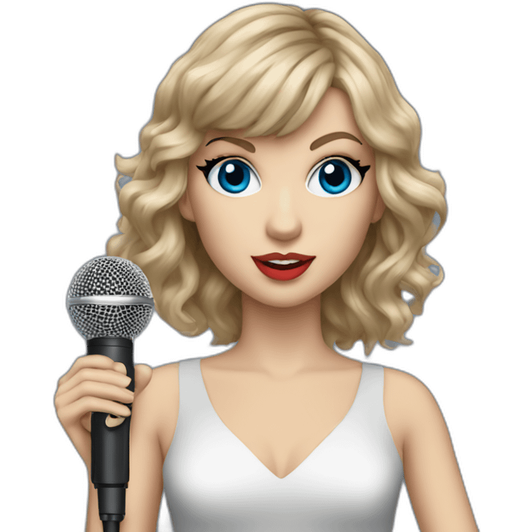 taylor swift with blue eyes and a microphone emoji