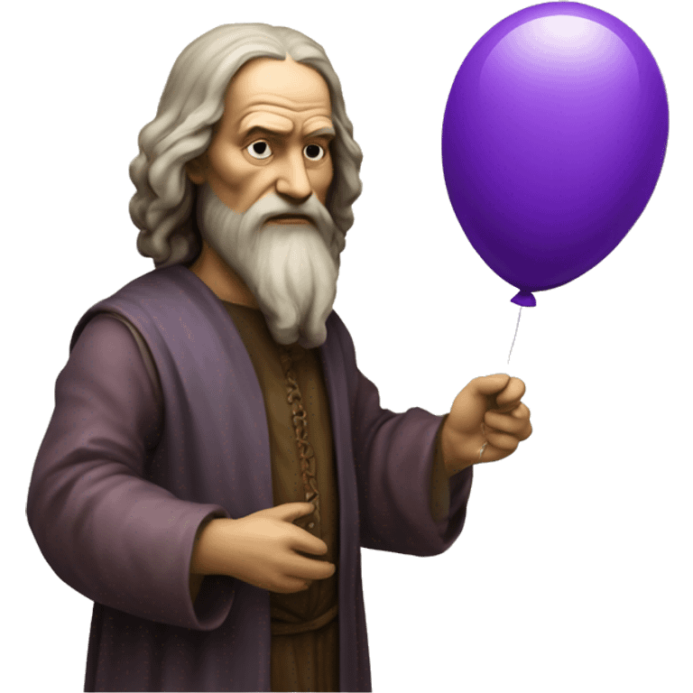 leonardo da Vinci holds a purple balloon in his hand emoji