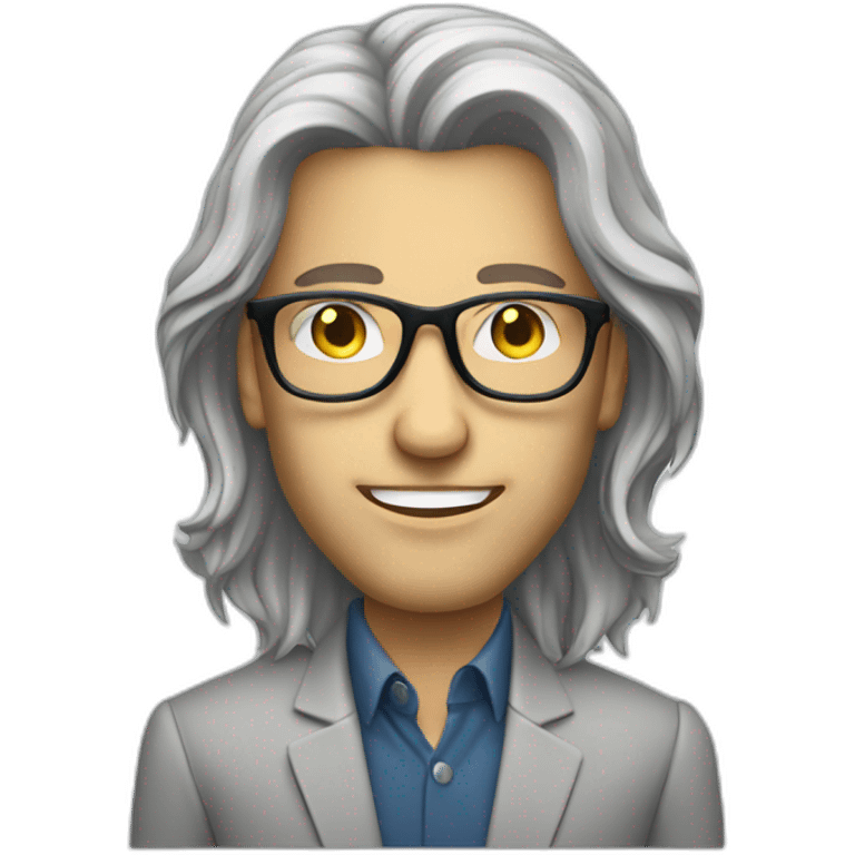 Cool white guy with rimless glasses and long hair successful management consultant emoji