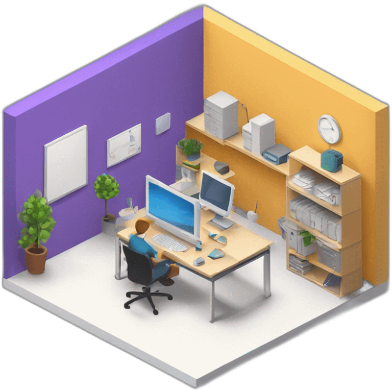 isometric square solid outline border containing indoor creative start-up office people active working computer simple clean developer-space #edc31b  emoji