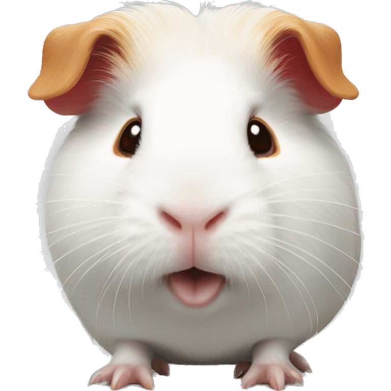 
White guinea pig, smiling, red spot on eye emoji