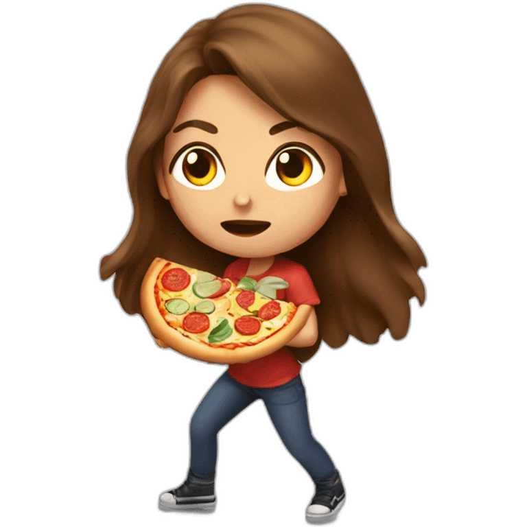 Long Brown hair girl fighting with pizza against police emoji