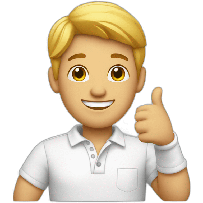 man with white polo making thumbs up emoji