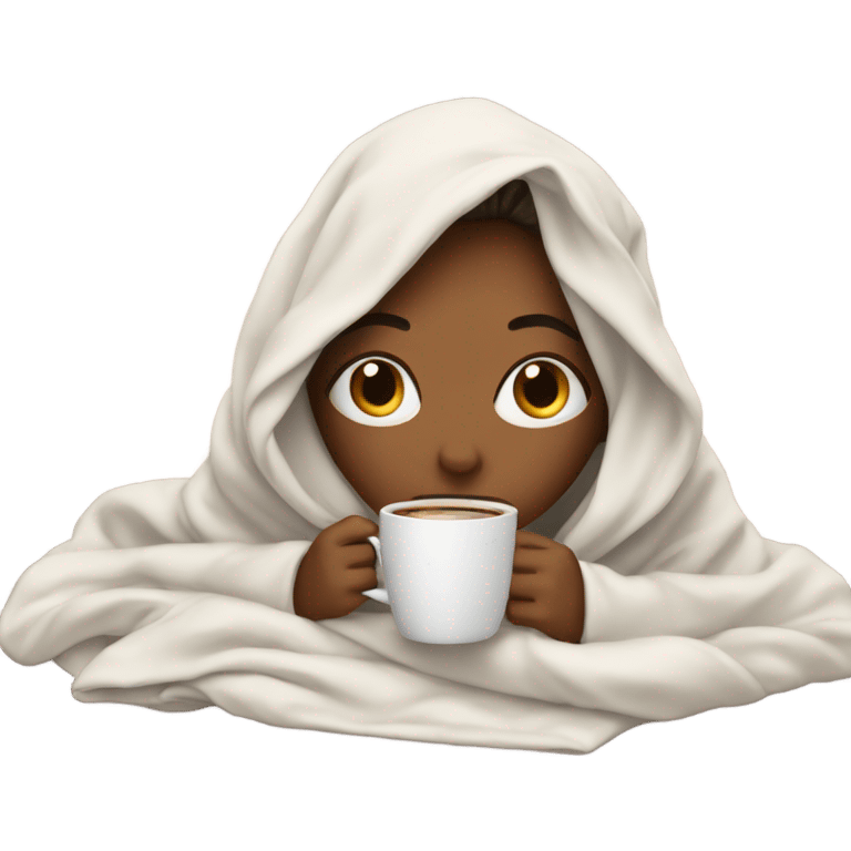 girl inside a blanket sipping coffee eyes closed emoji