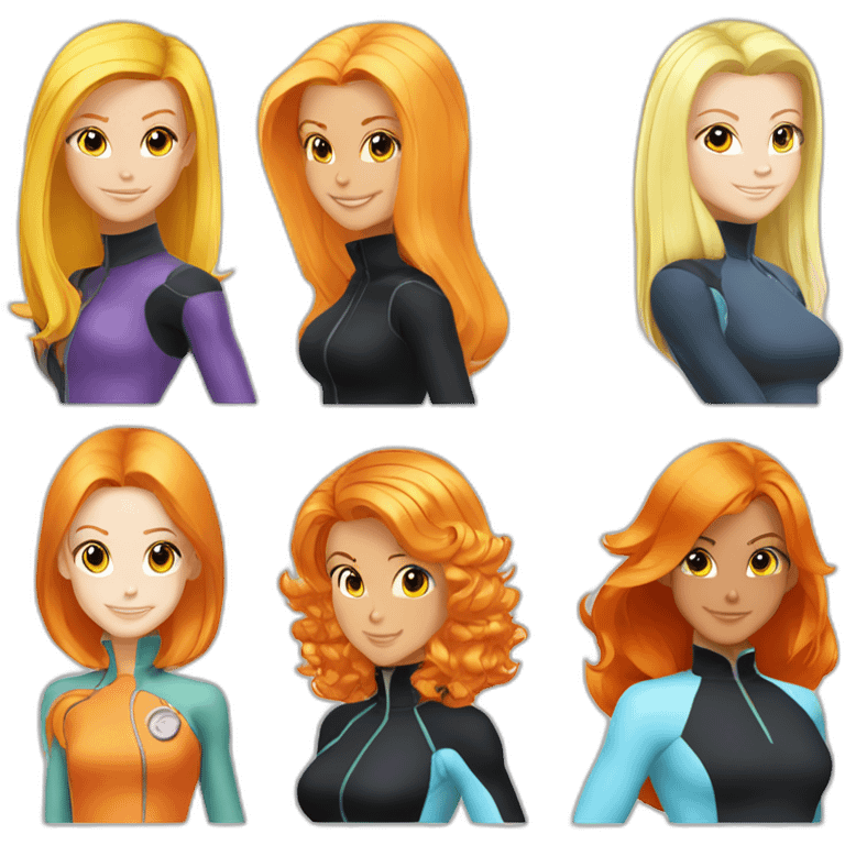 totally spies three girls blond hair black hair orange hair emoji