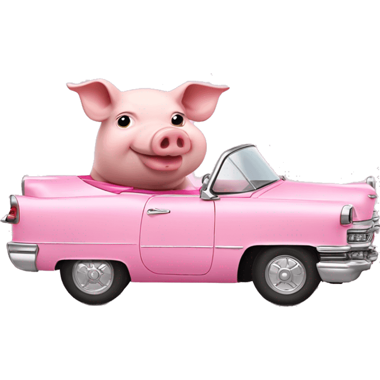 pig driving a pink cadillac side view emoji