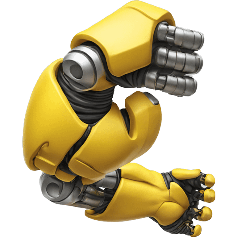 Flexing yellow mechanical cyborg bicep with shocks attached to arm emoji