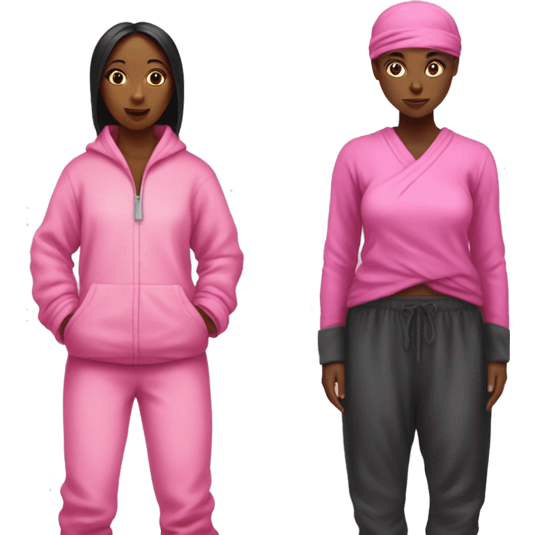 a ninja tyrtle with pink pajama pants on next to a black girl with pink pajama pants on emoji