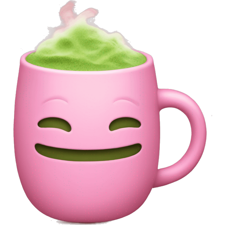 Pink mug with matcha and steam emoji