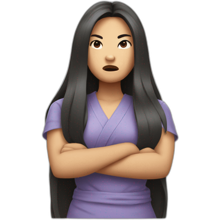 angry arms crossed asian woman with long hair emoji