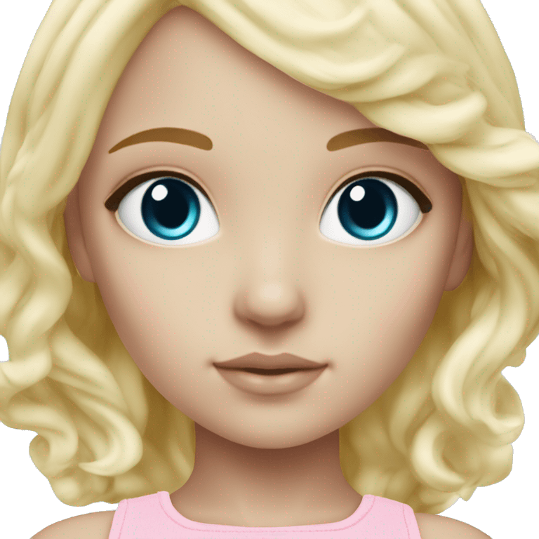 ocean blue doll eyes, blonde hair, feminine, pink, girl, angelic emoji