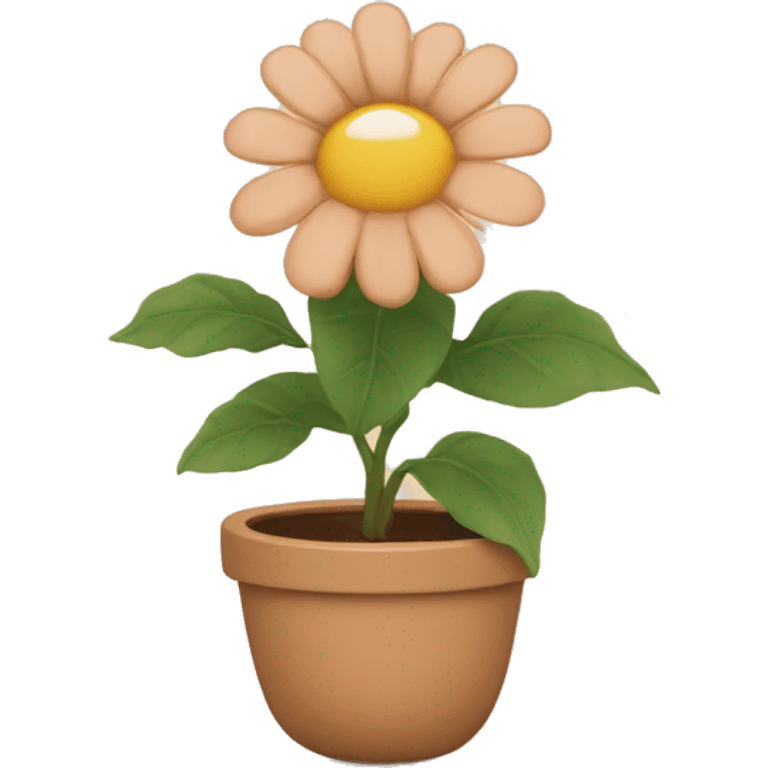 there is a pot in pastel brown colors and there is an indoor flower in it emoji