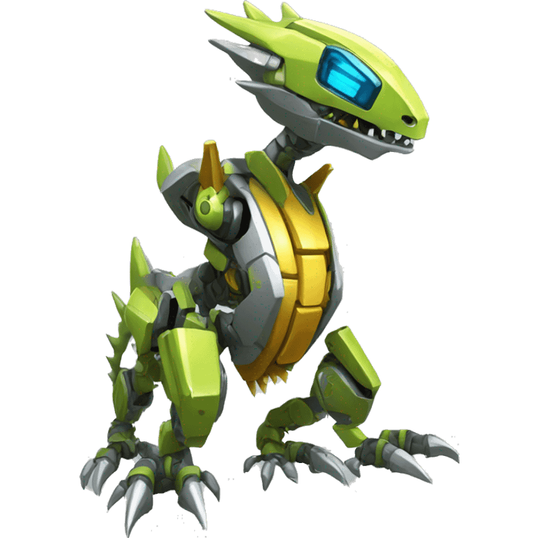 a futuristic mechanical spiky Medabot-lizard-raptor full body emoji