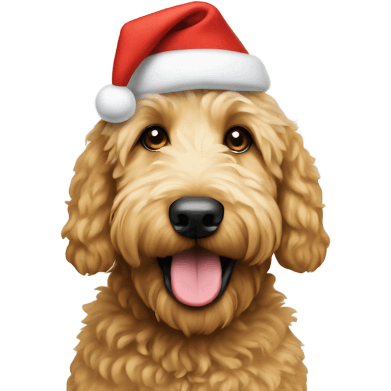 Golden doodle dog wearing a Christmas hat  emoji