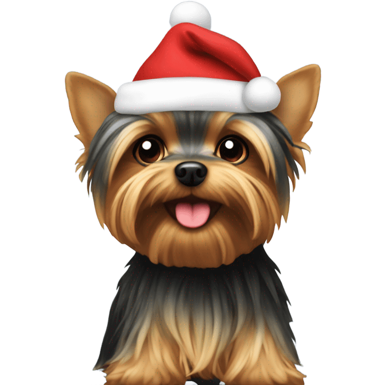 Yorkie wearing Christmas hat emoji